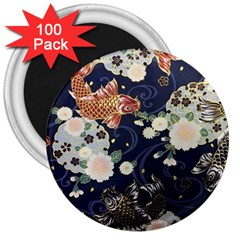 Japanese Wave Koi Illustration Pattern 3  Magnets (100 Pack)