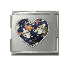 Japanese Wave Koi Illustration Pattern Mega Link Heart Italian Charm (18mm)