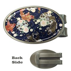 Japanese Wave Koi Illustration Pattern Money Clips (oval) 