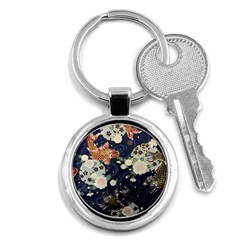 Japanese Wave Koi Illustration Pattern Key Chain (round)