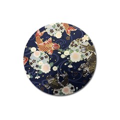 Japanese Wave Koi Illustration Pattern Magnet 3  (round)