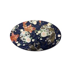 Japanese Wave Koi Illustration Pattern Sticker Oval (100 Pack)