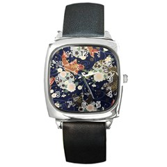 Japanese Wave Koi Illustration Pattern Square Metal Watch