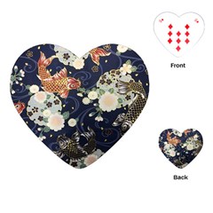 Japanese Wave Koi Illustration Pattern Playing Cards Single Design (heart)