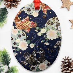 Japanese Wave Koi Illustration Pattern Oval Ornament (two Sides)