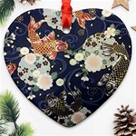 Japanese Wave Koi Illustration Pattern Heart Ornament (Two Sides) Front