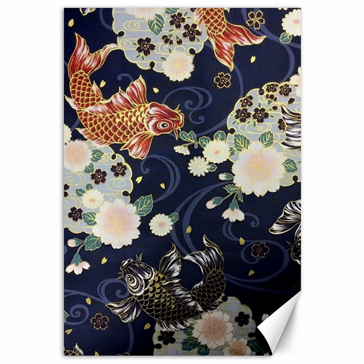 Japanese Wave Koi Illustration Pattern Canvas 12  x 18 