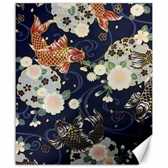 Japanese Wave Koi Illustration Pattern Canvas 20  X 24 