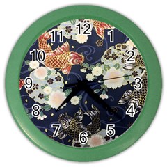 Japanese Wave Koi Illustration Pattern Color Wall Clock