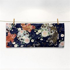 Japanese Wave Koi Illustration Pattern Hand Towel