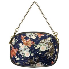 Japanese Wave Koi Illustration Pattern Chain Purse (two Sides)