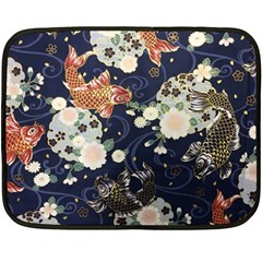 Japanese Wave Koi Illustration Pattern Two Sides Fleece Blanket (mini)