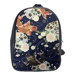 Japanese Wave Koi Illustration Pattern School Bag (large)