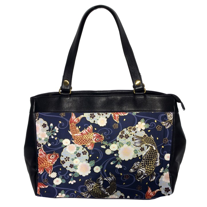 Japanese Wave Koi Illustration Pattern Oversize Office Handbag (2 Sides)