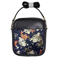 Japanese Wave Koi Illustration Pattern Girls Sling Bag by Ndabl3x