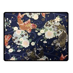 Japanese Wave Koi Illustration Pattern Fleece Blanket (small)