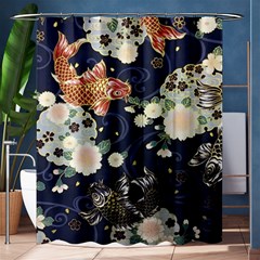 Japanese Wave Koi Illustration Pattern Shower Curtain 60  X 72  (medium) 