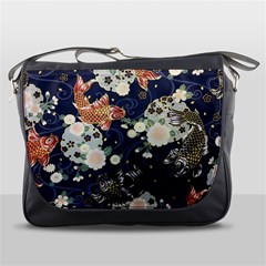 Japanese Wave Koi Illustration Pattern Messenger Bag