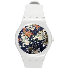 Japanese Wave Koi Illustration Pattern Round Plastic Sport Watch (m)