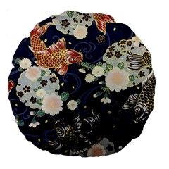 Japanese Wave Koi Illustration Pattern Large 18  Premium Round Cushions