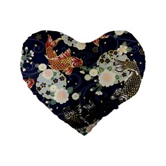 Japanese Wave Koi Illustration Pattern Standard 16  Premium Heart Shape Cushions