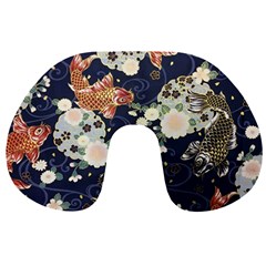 Japanese Wave Koi Illustration Pattern Travel Neck Pillow