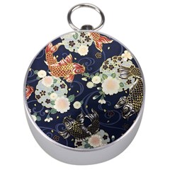 Japanese Wave Koi Illustration Pattern Silver Compasses