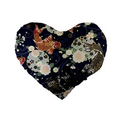 Japanese Wave Koi Illustration Pattern Standard 16  Premium Flano Heart Shape Cushions