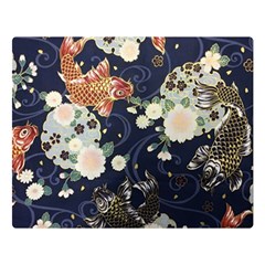 Japanese Wave Koi Illustration Pattern Two Sides Premium Plush Fleece Blanket (large)