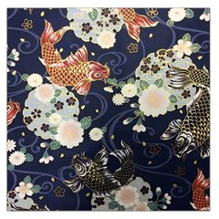 Japanese Wave Koi Illustration Pattern Square Satin Scarf (36  X 36 )