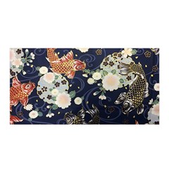 Japanese Wave Koi Illustration Pattern Satin Wrap 35  X 70 