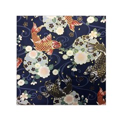 Japanese Wave Koi Illustration Pattern Square Satin Scarf (30  X 30 )