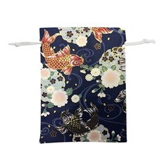 Japanese Wave Koi Illustration Pattern Lightweight Drawstring Pouch (l)