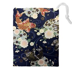 Japanese Wave Koi Illustration Pattern Drawstring Pouch (4xl)