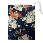 Japanese Wave Koi Illustration Pattern Drawstring Pouch (5XL) Front