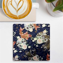 Japanese Wave Koi Illustration Pattern Uv Print Square Tile Coaster 