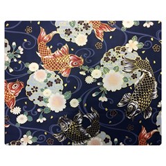 Japanese Wave Koi Illustration Pattern Premium Plush Fleece Blanket (medium)