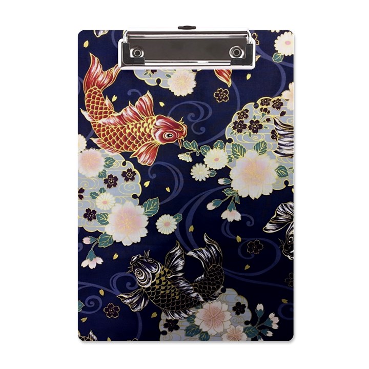 Japanese Wave Koi Illustration Pattern A5 Acrylic Clipboard