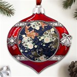 Japanese Wave Koi Illustration Pattern Metal Snowflake And Bell Red Ornament Front