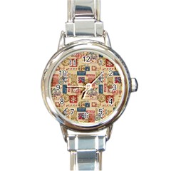 Letters Writing Paper Text Pattern Round Italian Charm Watch