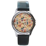 Letters Writing Paper Text Pattern Round Metal Watch Front