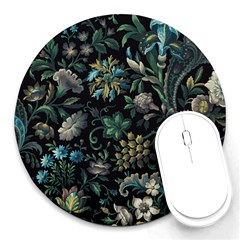 Pattern Flowers Plants Leaves Round Mousepad