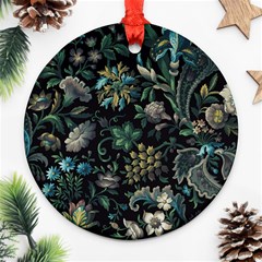 Pattern Flowers Plants Leaves Ornament (round)