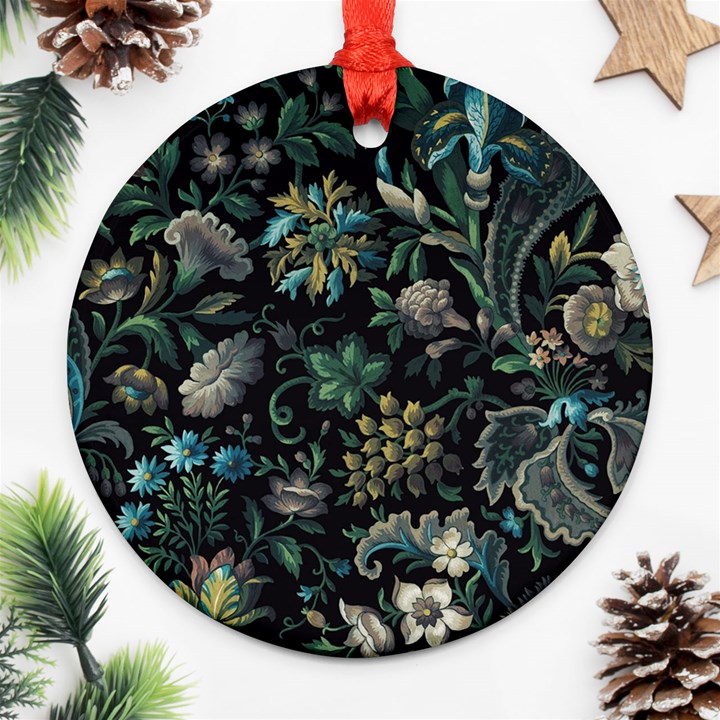 Pattern Flowers Plants Leaves Ornament (Round)