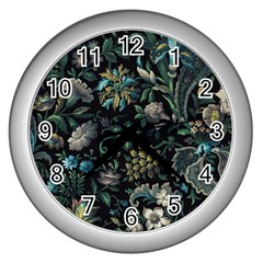 Pattern Flowers Plants Leaves Wall Clock (silver)