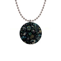 Pattern Flowers Plants Leaves 1  Button Necklace