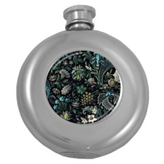 Pattern Flowers Plants Leaves Round Hip Flask (5 Oz)