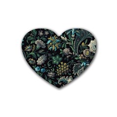 Pattern Flowers Plants Leaves Rubber Coaster (heart)