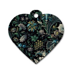 Pattern Flowers Plants Leaves Dog Tag Heart (one Side) by Posterlux