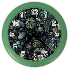 Pattern Flowers Plants Leaves Color Wall Clock